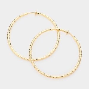 Textured Gold Clip On Hoop Earrings 2.4 Inches Twirl ClipOns ClipOn Jewelry